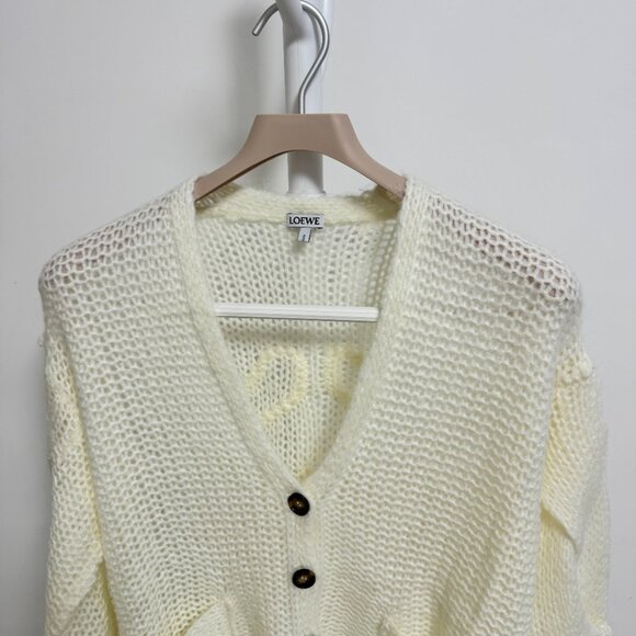 Loewe Anagram cream open-knit mohair-blend cardigan - Picture 6 of 12